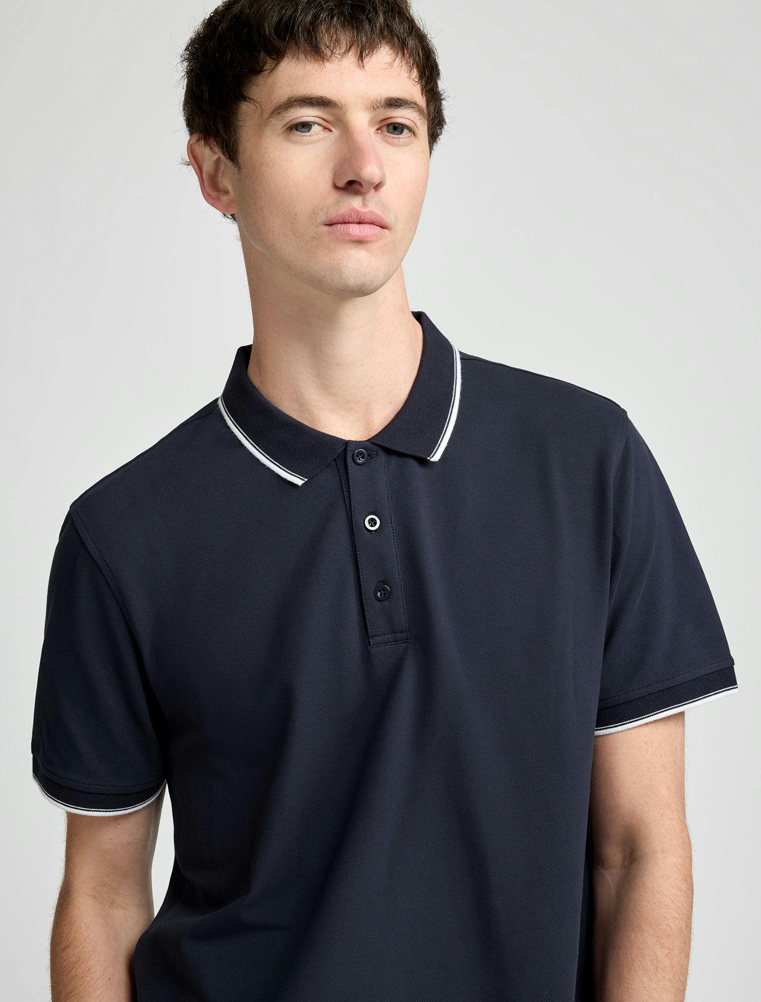 Men's Louie Polo Shirt - Navy Blue with White Stripe