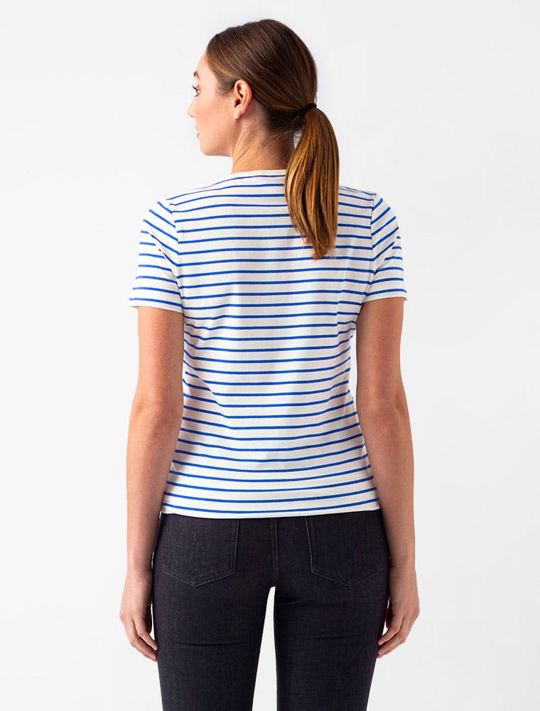 Women's Riviera Striped T-Shirt - Cream & Royal Blue Stripe