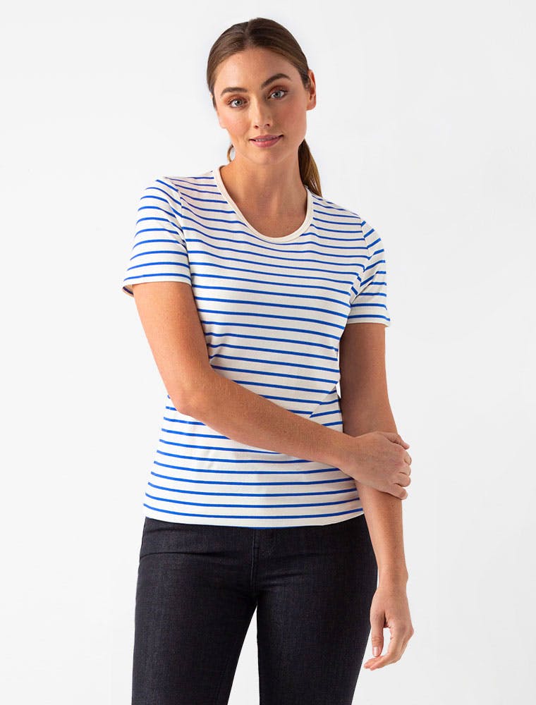 Women's Riviera Striped T-Shirt - Cream & Royal Blue Stripe